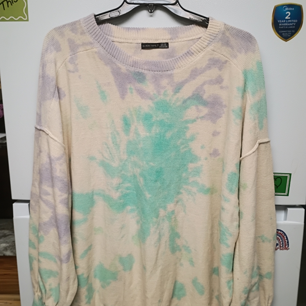 Black Tape Tie-Dye Sweater in Cream, Green, and Purple